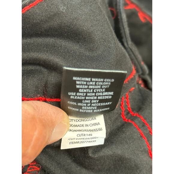 HOT TOPIC Tripp NYC Womans Jeans/Pants, Black with Red stitching; Flare, Y2K - Picture 8 of 10